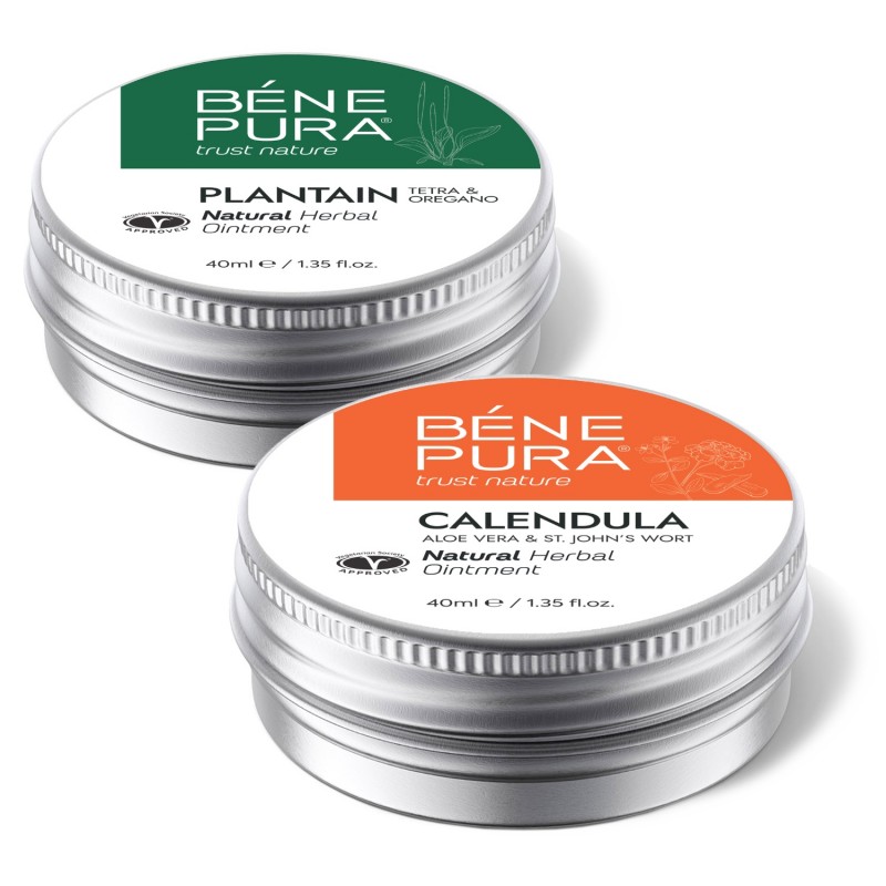 Pomata per Prurito con Piantaggine e Pomata per Ustioni e Ferite con Calendula, Aloe Vera ed Erba di San Giovanni - GMC