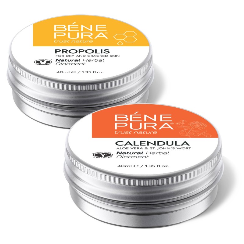 Pomata per Prurito con 30% Propoli e Pomata per Ustioni e Ferite con Calendula, Aloe Vera ed Erba di San Giovanni - GMC