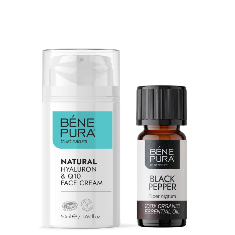 Crema viso ialuronico e Q10 e Bio Olio essenziale di Pepe Nero - Creme viso antirughe
